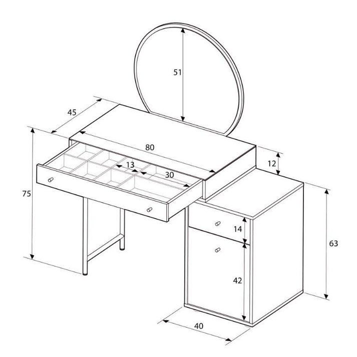 Τουαλέτα με καθρέπτη Dior χρώμα λευκό του πάγου 108x45x130εκ.