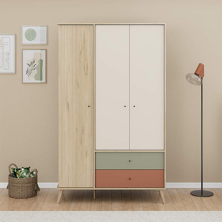 Ντουλάπα ρούχων Terra τρίφυλλη με συρτάρια χρώμα florida oak 121x54x200εκ.