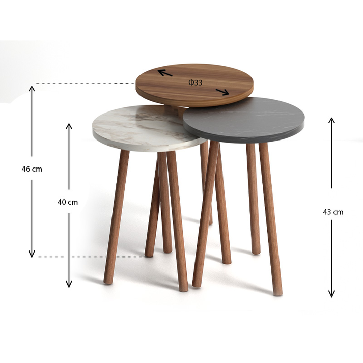 Βοηθητικά τραπεζάκια Roma χρώμα καρυδί - μπεζ - μαύρο εφέ μαρμάρου