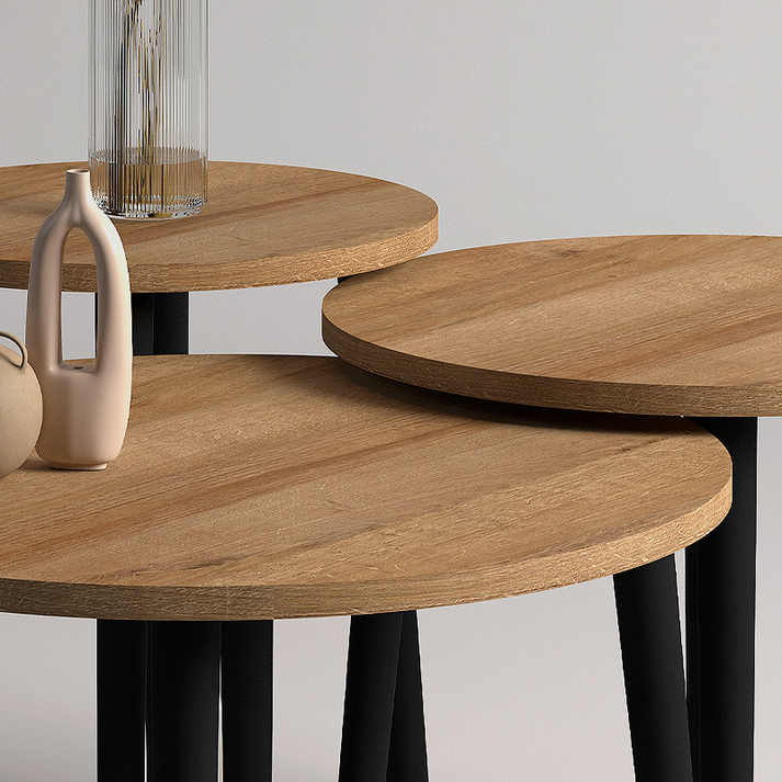 Τραπεζάκι σαλονιού σετ 3 τμχ Roma χρώμα oak Φ60x46εκ.