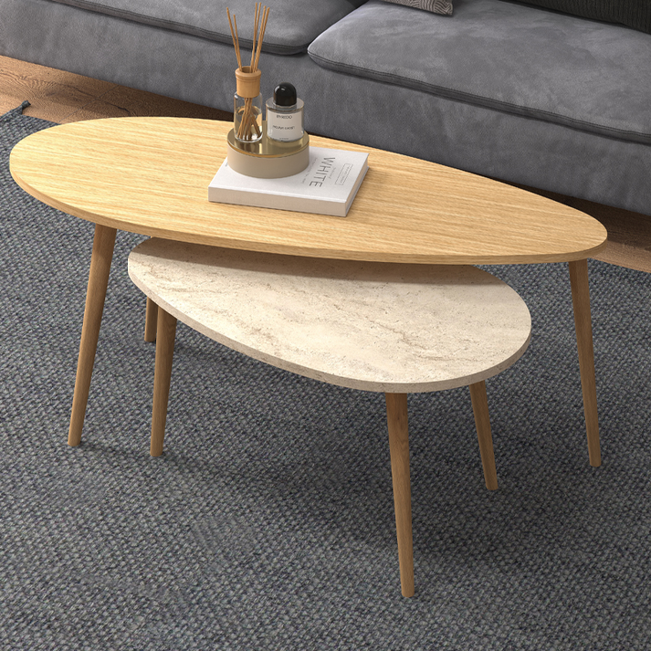 Τραπεζάκι σαλονιού σετ 2 τμχ Elips χρώμα oak - travertine 116x46x46εκ.