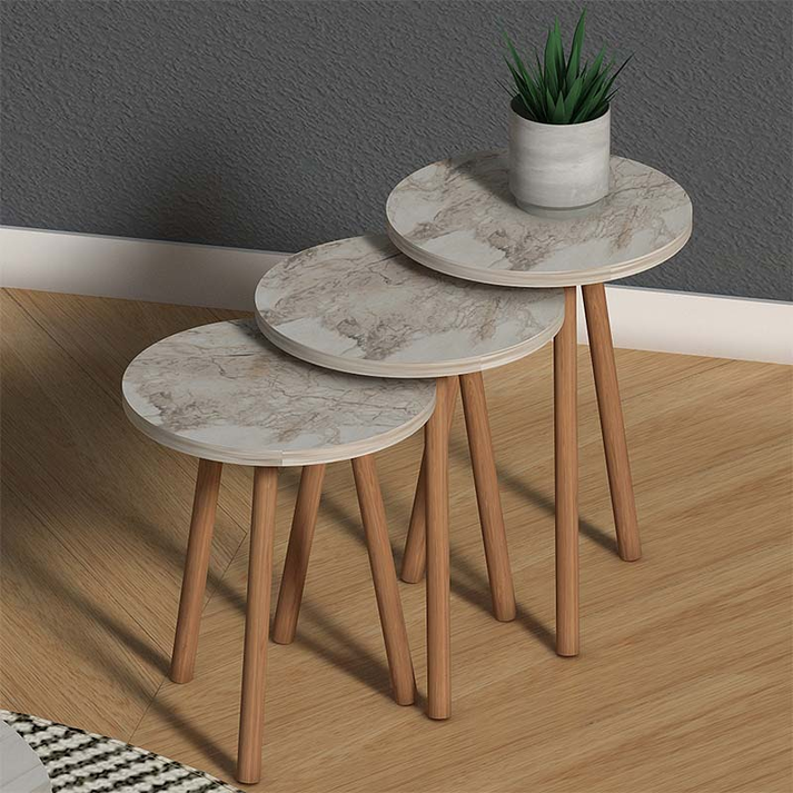 Τραπεζάκι σαλονιού + βοηθητικά τραπεζάκια Elips χρώμα εφέ μαρμάρου 90x50x41εκ.