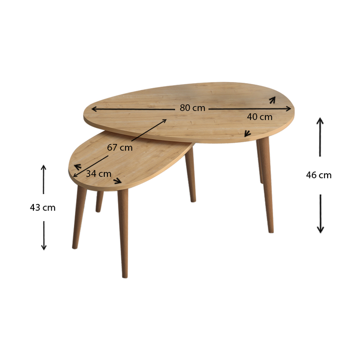 Σετ τραπεζάκια σαλονιού Spline 2 τμχ. χρώμα oak 80x40x46εκ.