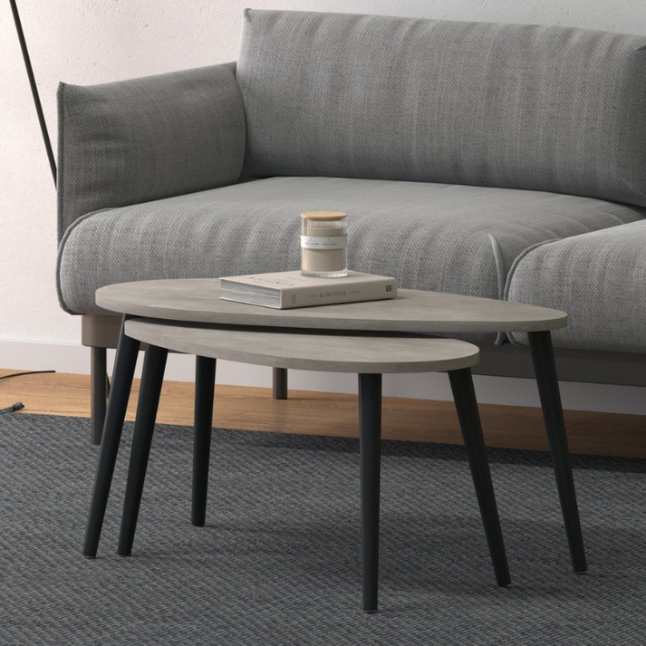 Τραπεζάκι σαλονιού σετ 2 τμχ Spline χρώμα γκρι ρετρό 80x40x46εκ.