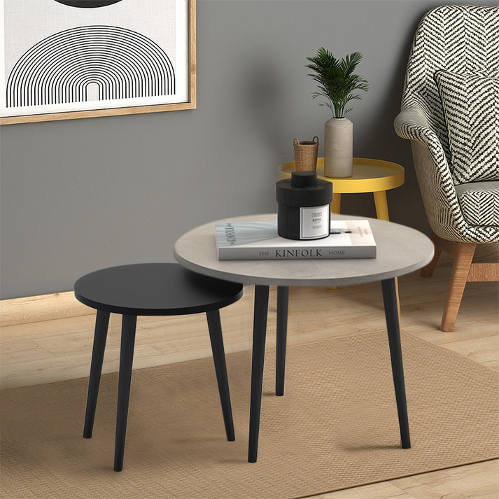 Τραπεζάκι σαλονιού σετ 2 τμχ Roma χρώμα γκρι ρετρό - μαύρο 60x60x46εκ.