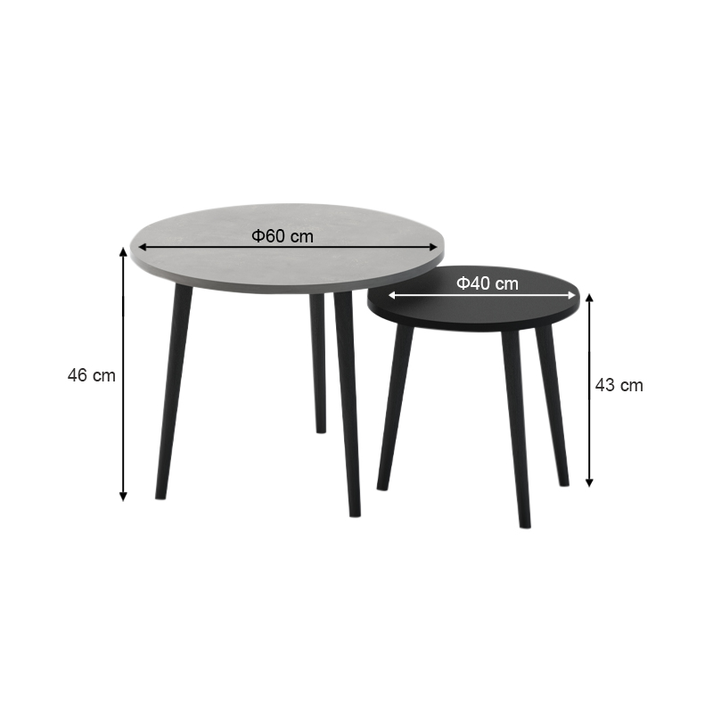 Τραπεζάκι σαλονιού σετ 2 τμχ Roma χρώμα γκρι ρετρό - μαύρο 60x60x46εκ.