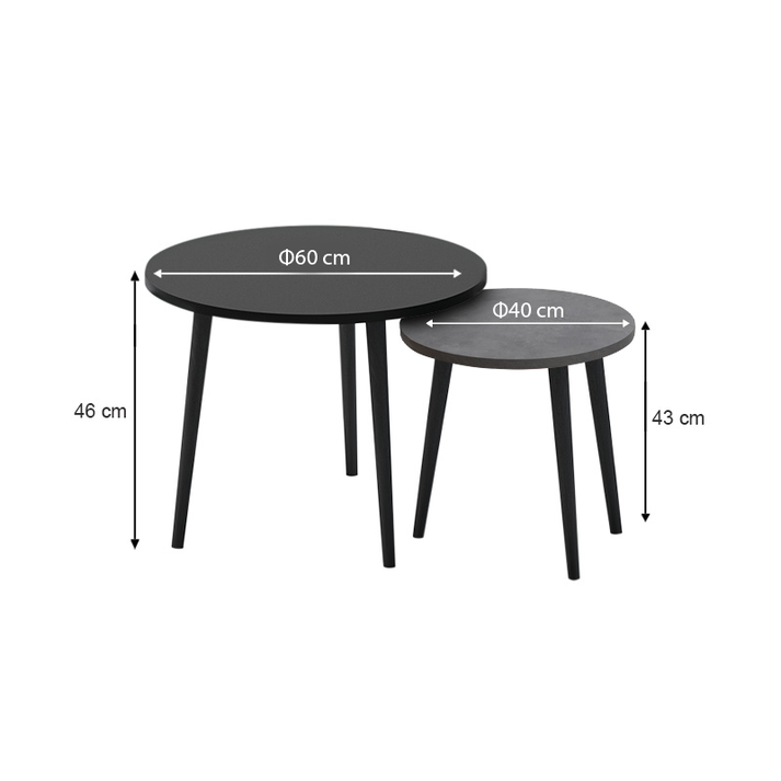 Τραπεζάκι σαλονιού σετ 2 τμχ Roma χρώμα μαύρο - γκρι ρετρό 60x60x46εκ.