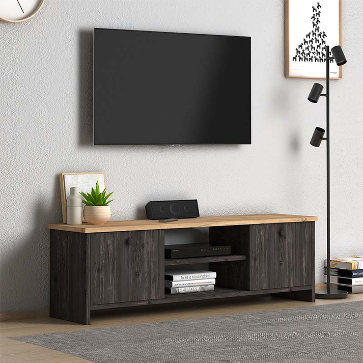 Έπιπλο τηλεόρασης Cube χρώμα pine - industrial grey 120x30x40εκ.