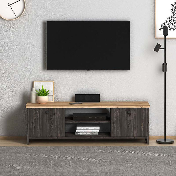 Έπιπλο τηλεόρασης Cube χρώμα pine - industrial grey 120x30x40εκ.