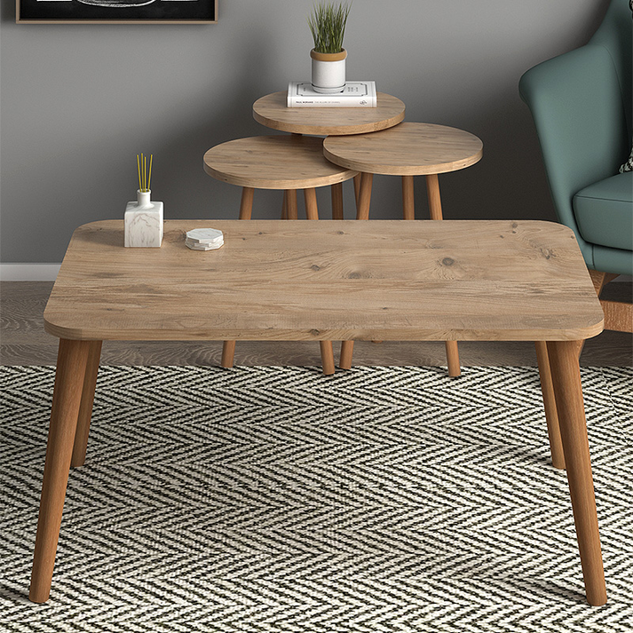 Τραπεζάκι σαλονιού σετ 4 τμχ Soul χρώμα oak 90x55x43εκ.