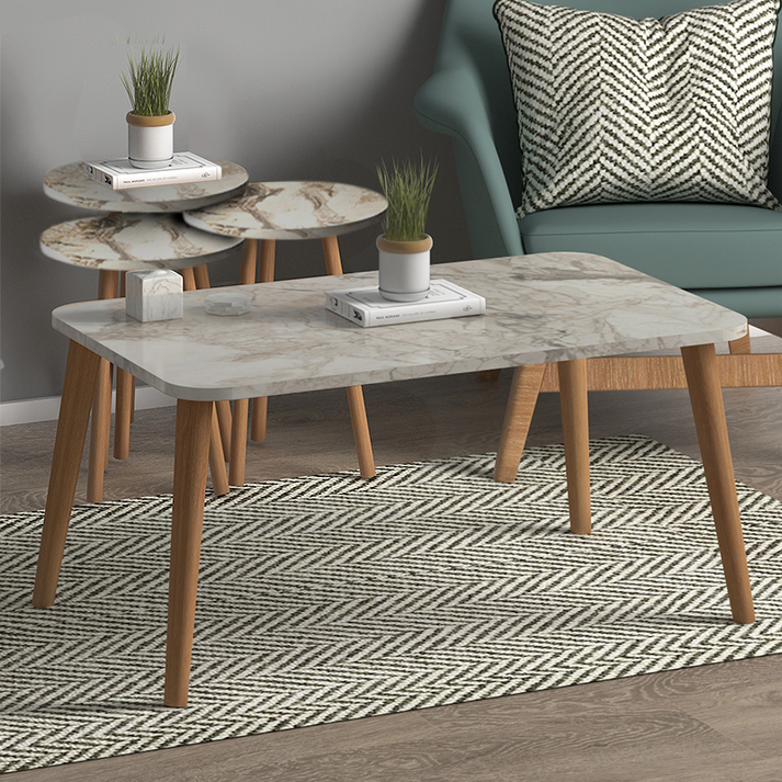 Τραπεζάκι σαλονιού σετ 4 τμχ Soul χρώμα μπεζ εφέ μαρμάρου 90x55x43εκ.