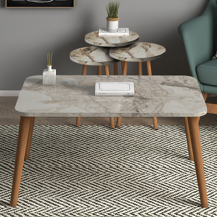 Τραπεζάκι σαλονιού σετ 4 τμχ Soul χρώμα μπεζ εφέ μαρμάρου 90x55x43εκ.