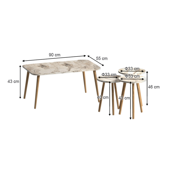 Τραπεζάκι σαλονιού σετ 4 τμχ Soul χρώμα μπεζ εφέ μαρμάρου 90x55x43εκ.