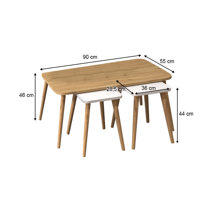 Τραπεζάκι σαλονιού σετ 3 τμχ Oliva χρώμα oak - λευκό 90x55x46εκ.