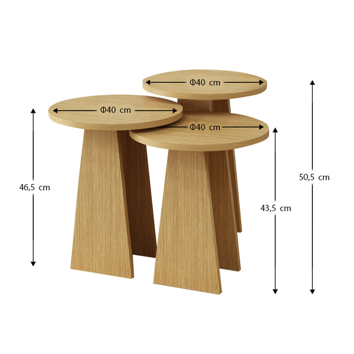 Τραπεζάκια βοηθητικά σετ 3 τμχ Como χρώμα oak