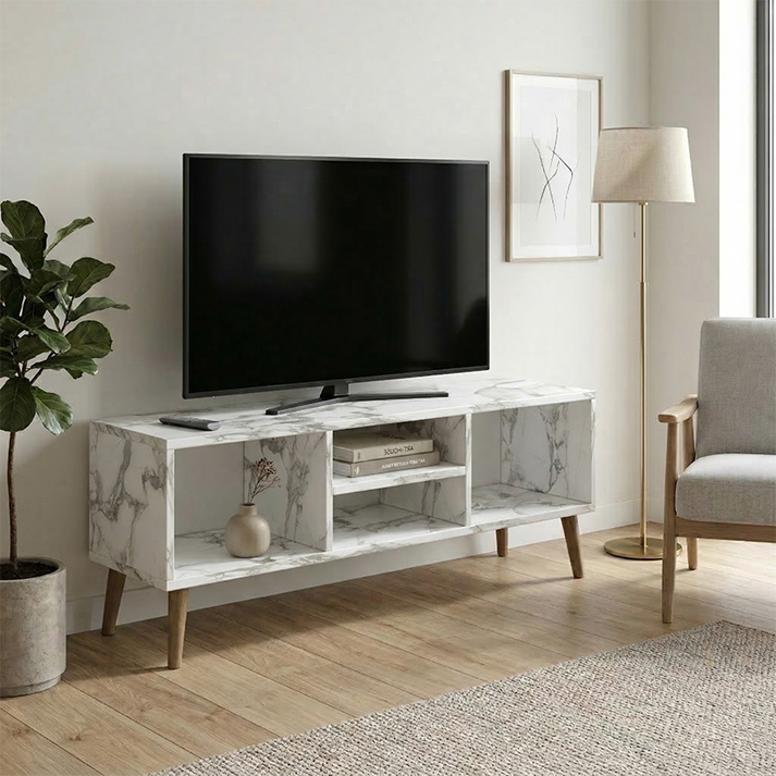 Έπιπλο τηλεόρασης Loren χρώμα λευκό εφέ μαρμάρου 120x30x40εκ.