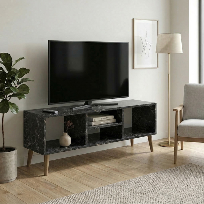Έπιπλο τηλεόρασης Loren χρώμα μαύρο εφέ μαρμάρου 120x30x40εκ.