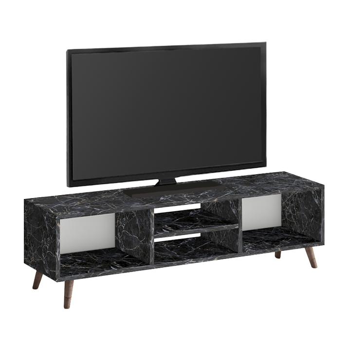 Έπιπλο τηλεόρασης Loren χρώμα μαύρο εφέ μαρμάρου 120x30x40εκ.