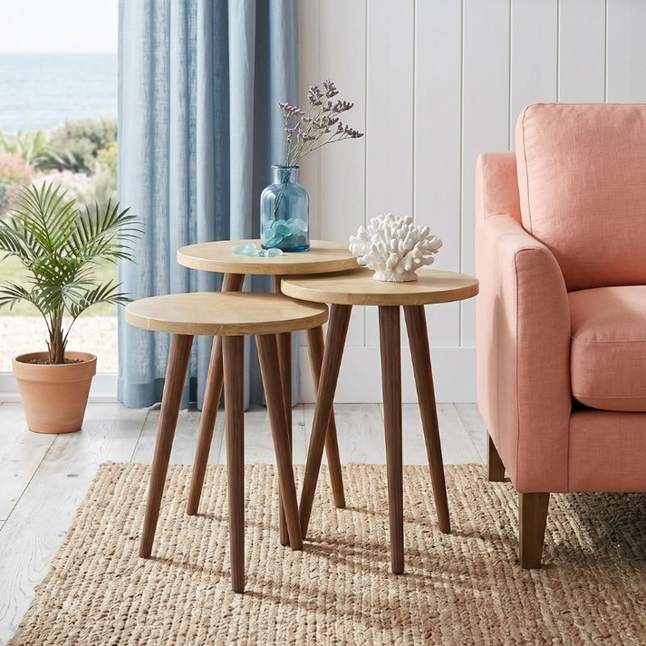 Τραπεζάκι βοηθητικό σετ 3 τμχ Cruz χρώμα sapphire oak Ø33x46εκ.