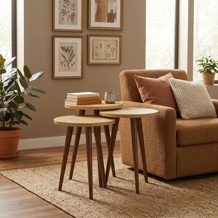 Τραπεζάκι βοηθητικό σετ 3 τμχ Cruz χρώμα sapphire oak Ø33x46εκ.