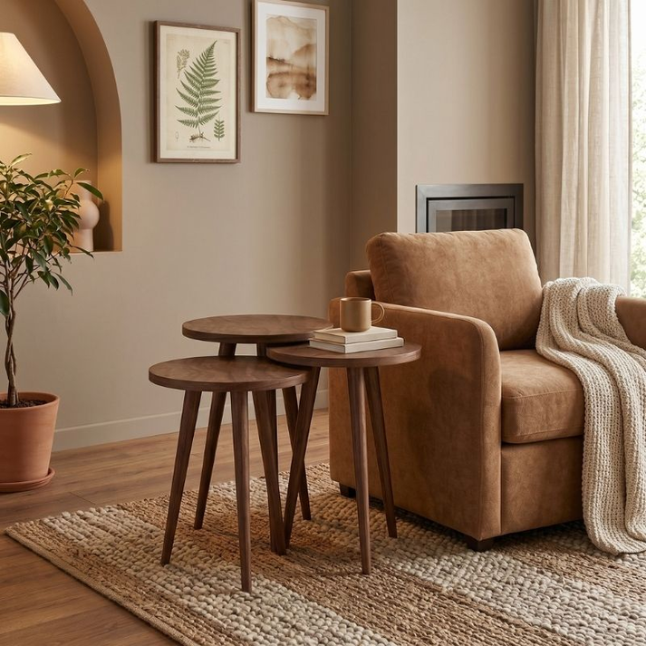 Τραπεζάκι βοηθητικό σετ 3 τμχ Cruz χρώμα καρυδί Ø33x46εκ.