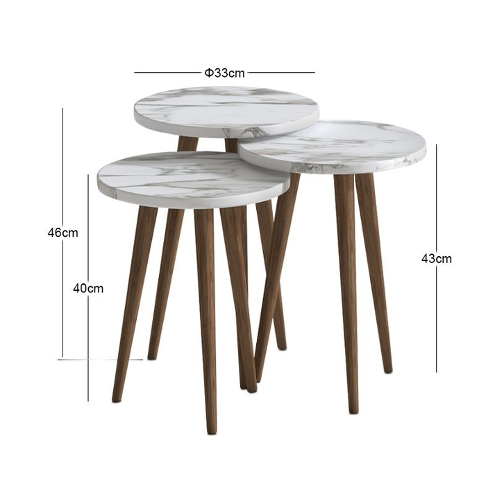 Τραπεζάκι βοηθητικό σετ 3 τμχ Cruz χρώμα λευκό εφέ μαρμάρου Ø33x46εκ.