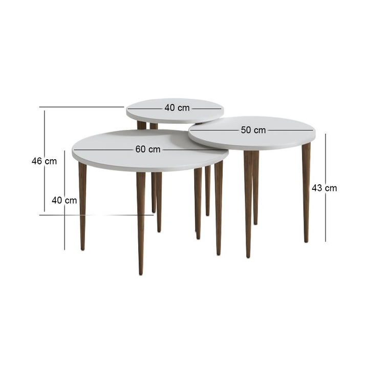 Τραπεζάκι σαλονιού σετ 3 τμχ Nola χρώμα λευκό Ø60x46εκ.