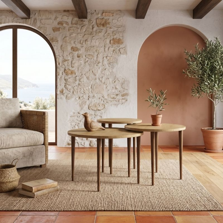 Τραπεζάκι σαλονιού σετ 3 τμχ Nola χρώμα sapphire oak Ø60x46εκ.