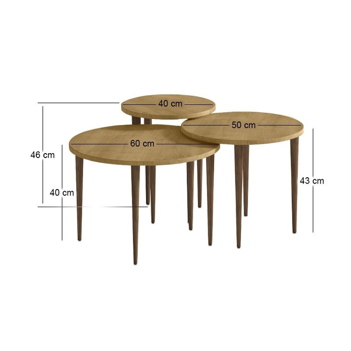 Τραπεζάκι σαλονιού σετ 3 τμχ Nola χρώμα sapphire oak Ø60x46εκ.