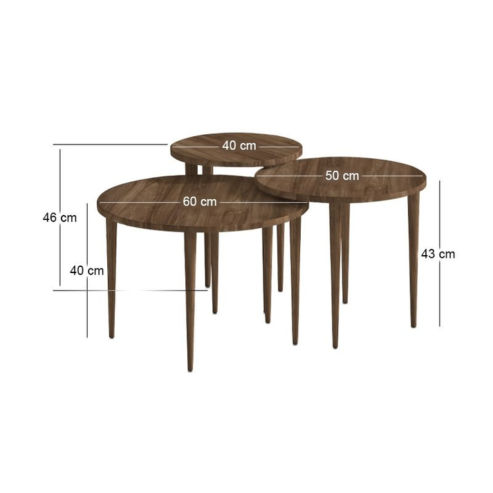 Τραπεζάκι σαλονιού σετ 3 τμχ Nola χρώμα καρυδί Ø60x46εκ.