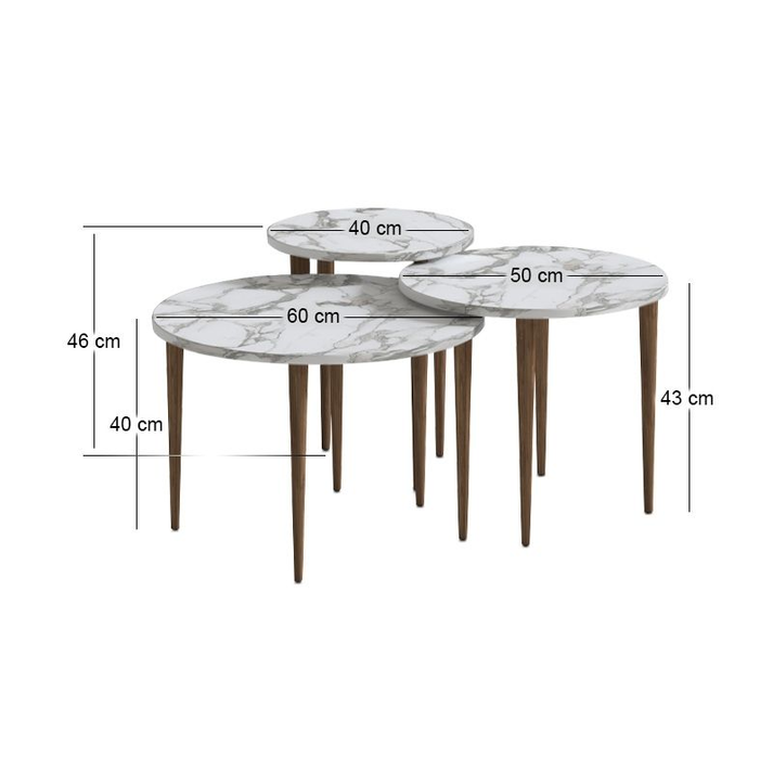 Τραπεζάκι σαλονιού σετ 3 τμχ Nola χρώμα λευκό εφέ μαρμάρου Ø60x46εκ.