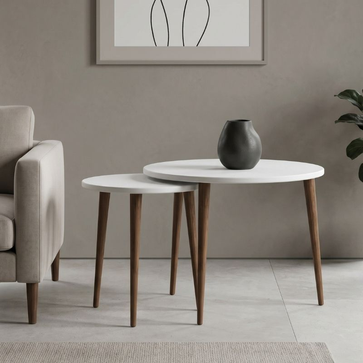 Τραπεζάκι σαλονιού σετ 2 τμχ Nola χρώμα λευκό Ø60x46εκ.