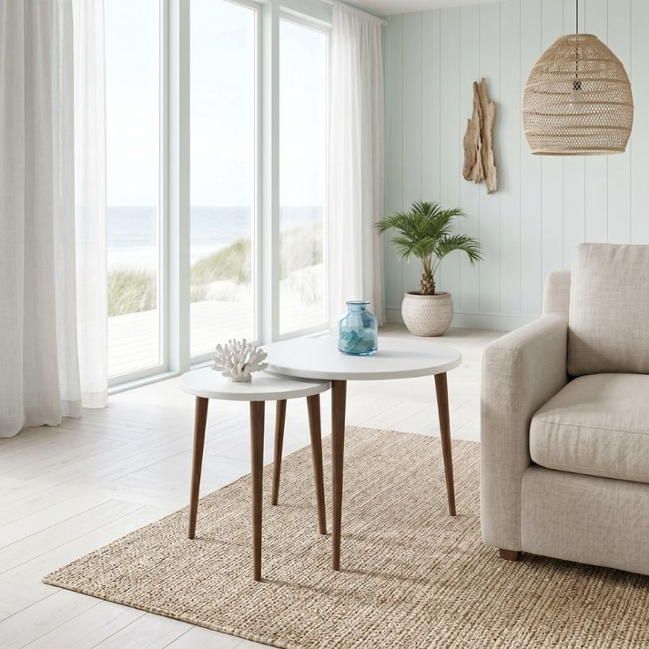 Τραπεζάκι σαλονιού σετ 2 τμχ Nola χρώμα λευκό Ø60x46εκ.