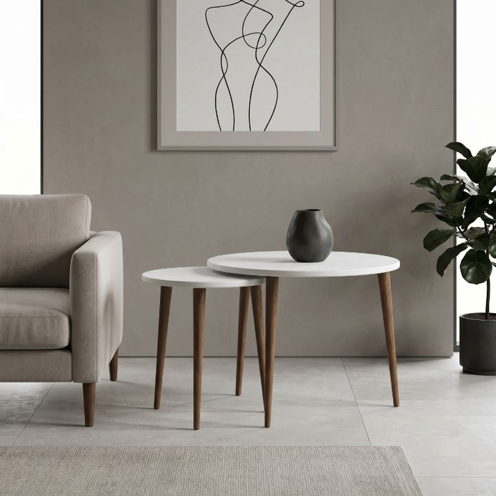 Τραπεζάκι σαλονιού σετ 2 τμχ Nola χρώμα λευκό Ø60x46εκ.