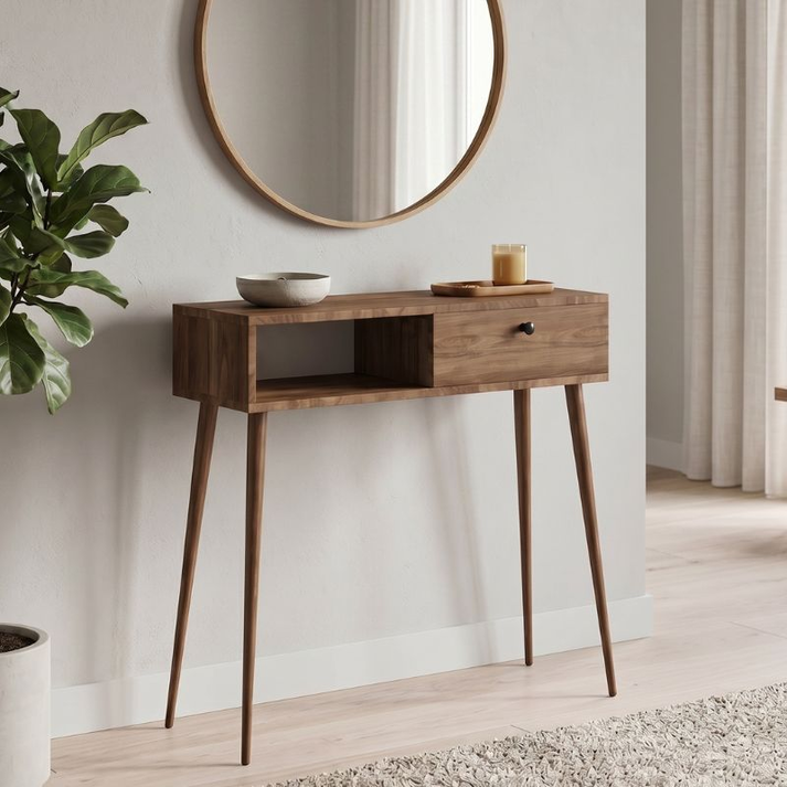 Κονσόλα Napoli χρώμα καρυδί 90x29x88εκ.