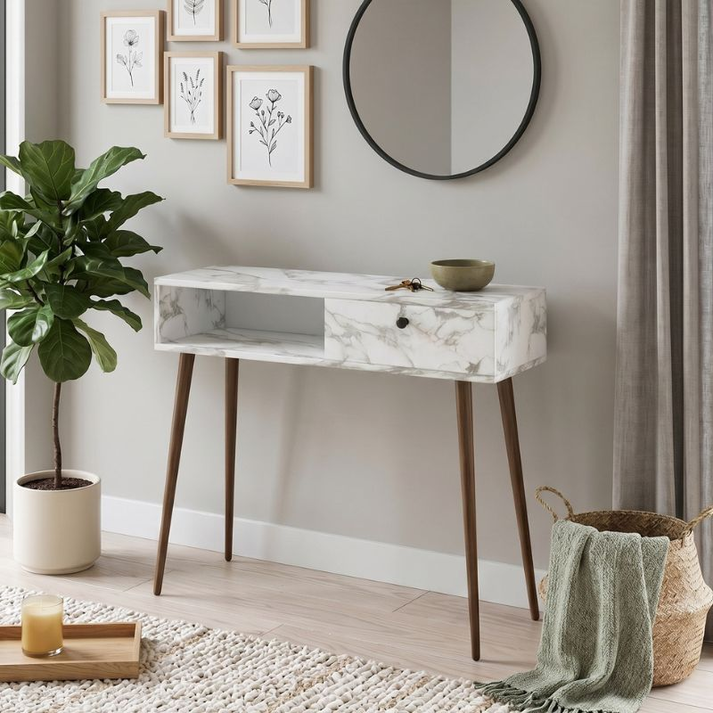 Κονσόλα Napoli χρώμα λευκό εφέ μαρμάρου 90x29x88εκ.