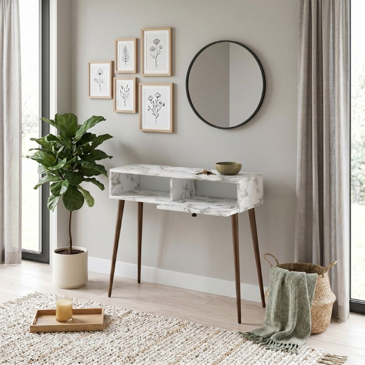 Κονσόλα Napoli χρώμα λευκό εφέ μαρμάρου 90x29x88εκ.