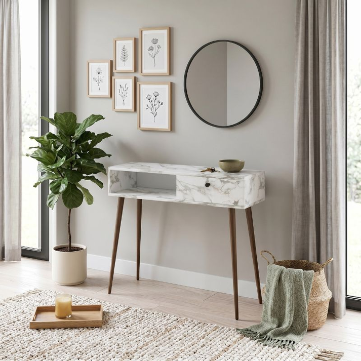 Κονσόλα Napoli χρώμα λευκό εφέ μαρμάρου 90x29x88εκ.