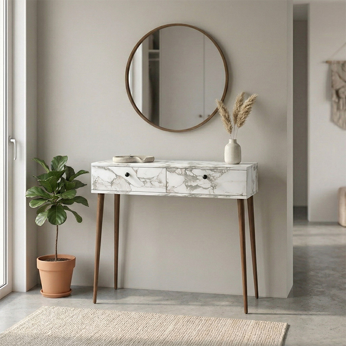 Κονσόλα Alis χρώμα λευκό εφέ μαρμάρου 110x29x88εκ.