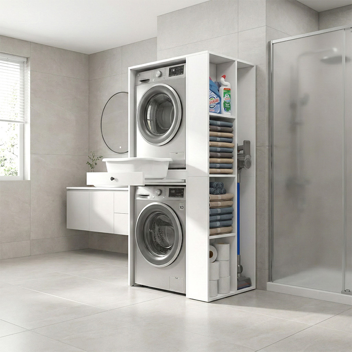 Έπιπλο πλυντηρίου - στεγνωτηρίου Bace χρώμα λευκό 90x60x187εκ.