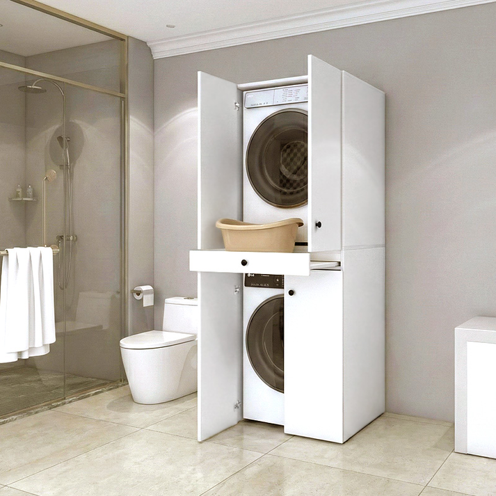 Έπιπλο πλυντηρίου - στεγνωτηρίου Kindi χρώμα λευκό 70x60x187εκ.