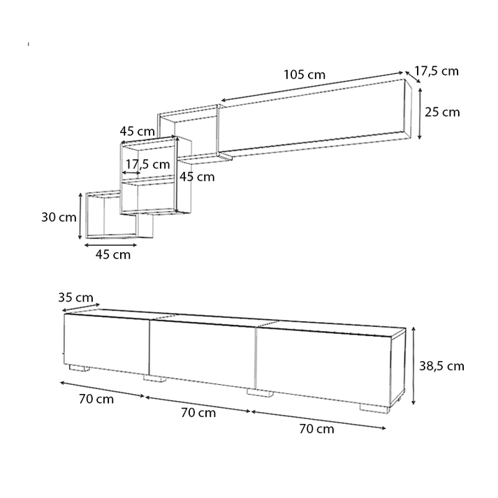 Σύνθεση τηλεόρασης Free χρώμα λευκό - φυσικό οξιάς 210x35x38εκ.