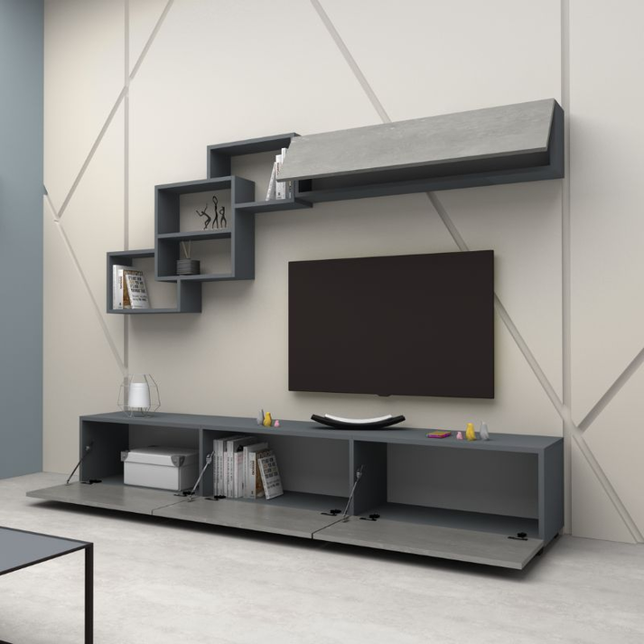 Σύνθεση τηλεόρασης Free χρώμα ανθρακί - γκρι σκυροδέματος 210x35x38εκ.