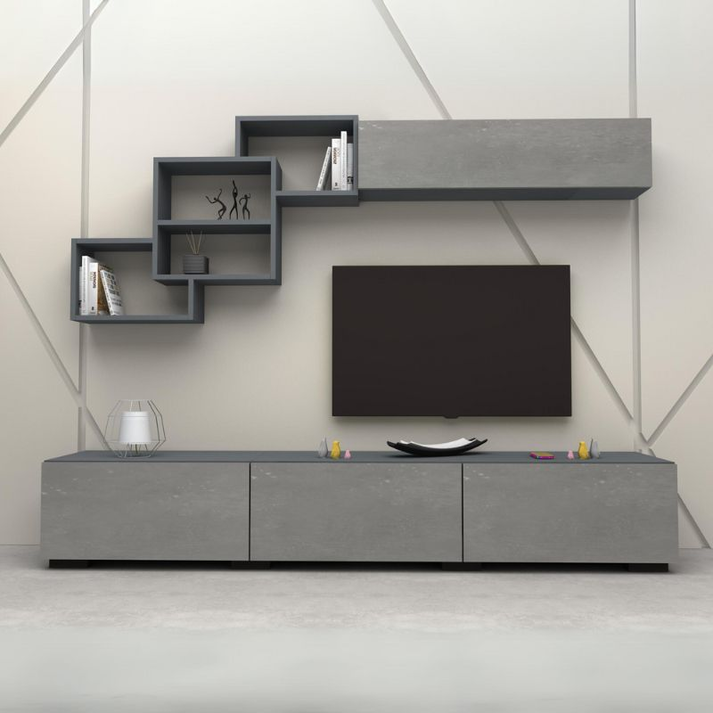 Σύνθεση τηλεόρασης Free χρώμα ανθρακί - γκρι σκυροδέματος 210x35x38εκ.