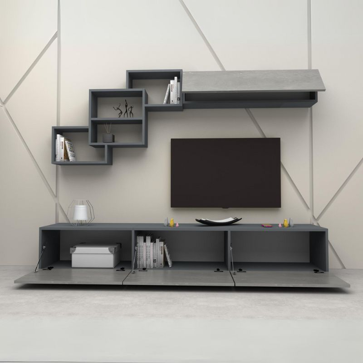 Σύνθεση τηλεόρασης Free χρώμα ανθρακί - γκρι σκυροδέματος 210x35x38εκ.