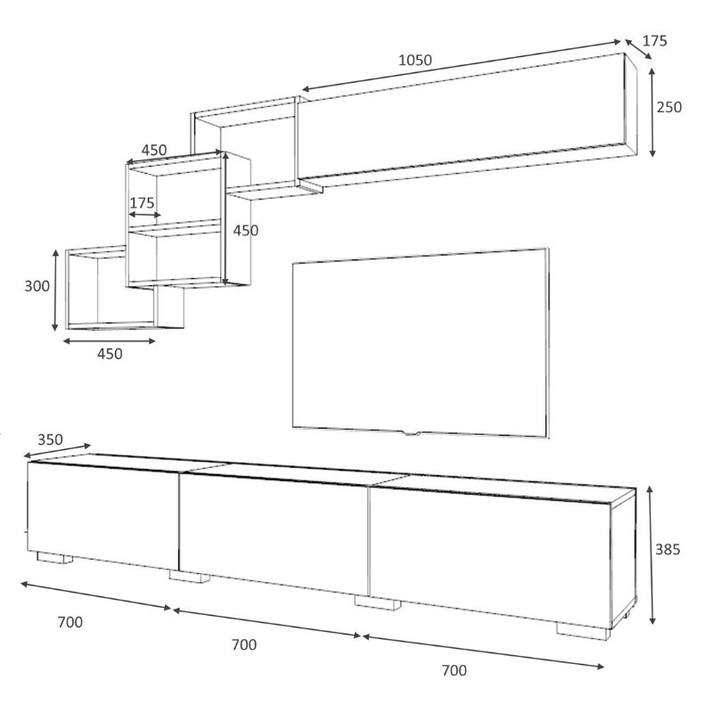 Σύνθεση τηλεόρασης Free χρώμα ανθρακί - γκρι σκυροδέματος 210x35x38εκ.