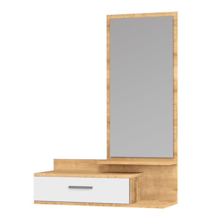 Έπιπλο εισόδου - τουαλέτα Joy με καθρέφτη χρώμα φυσικό οξιάς - λευκό 80x35x116εκ.