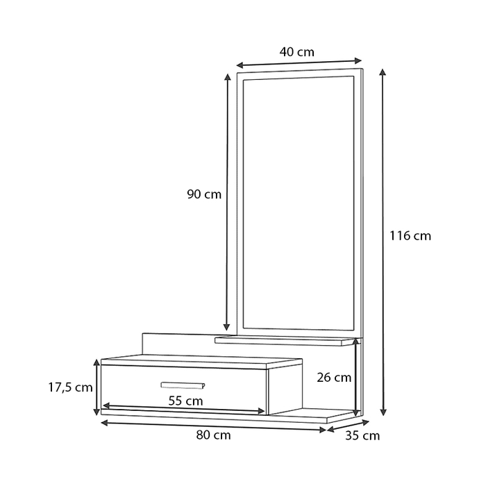 Έπιπλο εισόδου - τουαλέτα Joy με καθρέφτη χρώμα φυσικό οξιάς - λευκό 80x35x116εκ.