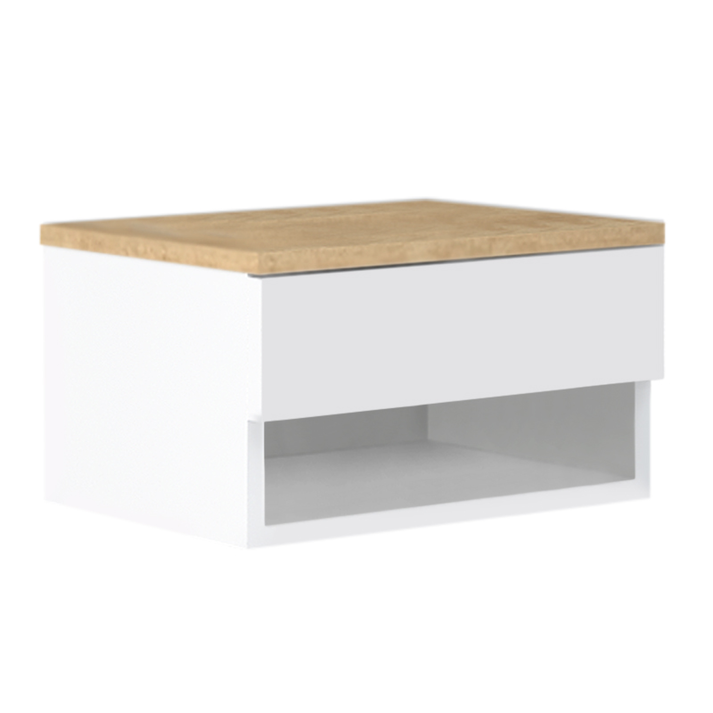 Κομοδίνο επιτοίχιο Mary χρώμα φυσικό οξιάς - λευκό 40x30x23εκ.