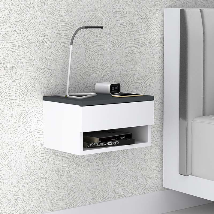 Κομοδίνο επιτοίχιο Mary χρώμα ανθρακί - λευκό 40x30x23εκ.